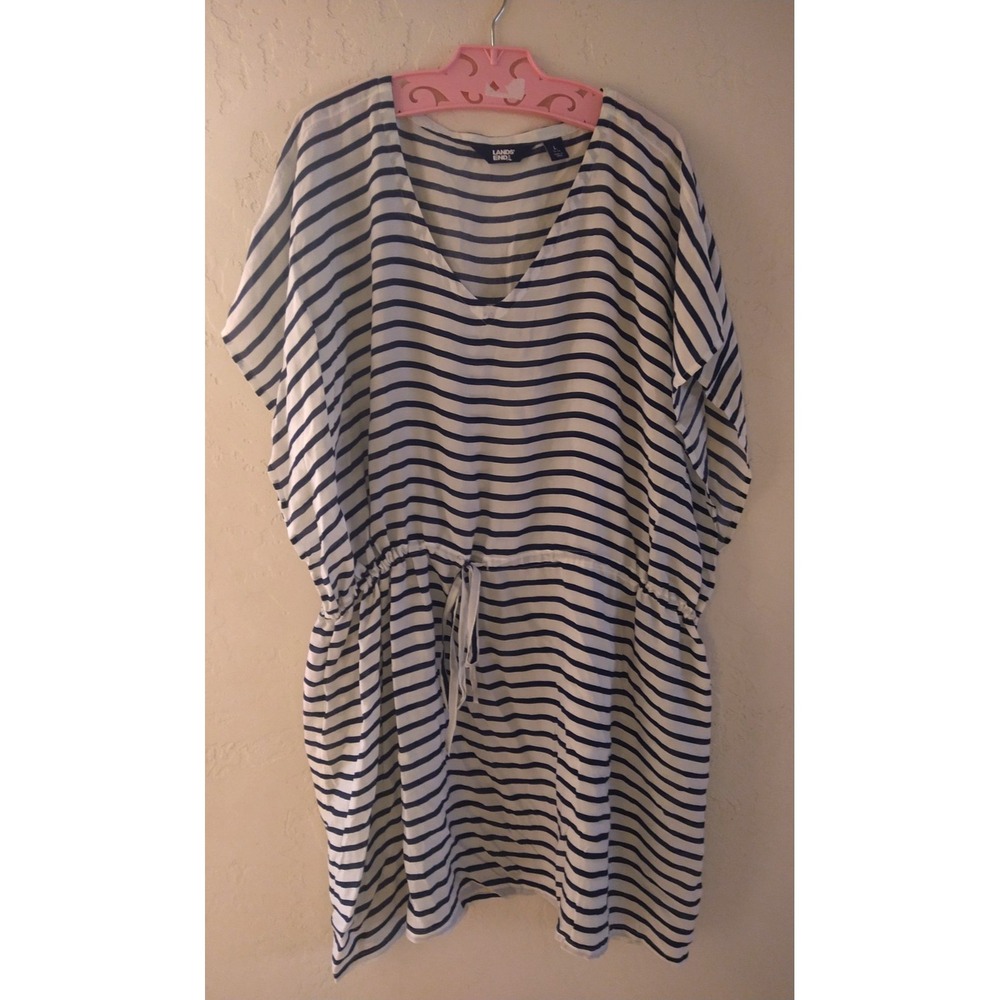 Lands End Woman's Sheer Oversized Short Sleeve Swim Cover-up Dress L 14/16 - Picture 1 of 8